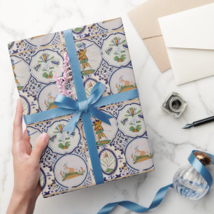 Vintage Dutch Delft Tiles 17th Century pottery art Wrapping Paper