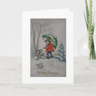 Vintage Dutch Elf New Year Greeting Card