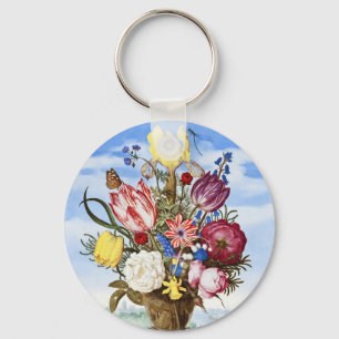 Vintage Dutch Golden Age Floral Still Life Keychain