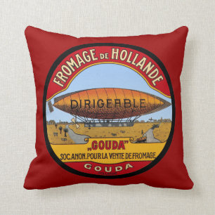 Vintage Dutch Gouda ad Dirigable Throw Pillow