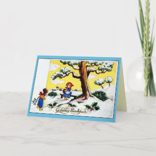 Vintage Dutch Happy New Year cute children Holiday Card