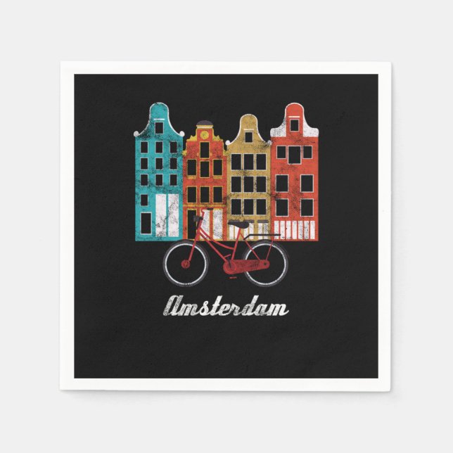 Vintage Dutch People Netherlands Amsterdam Bicycle Napkin (Front)