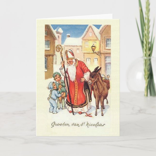 Vintage Dutch St. Nicholas Nicolaas Christmas Card (Front)