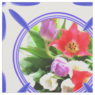 Vintage Dutch Tiles Delftware Tulips Holland Fabric