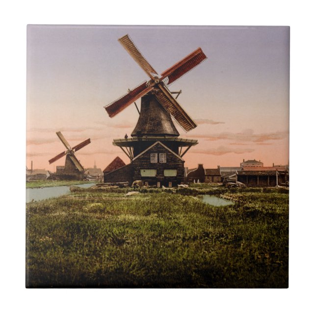 Vintage Dutch Windmills ceramic tiles (Front)