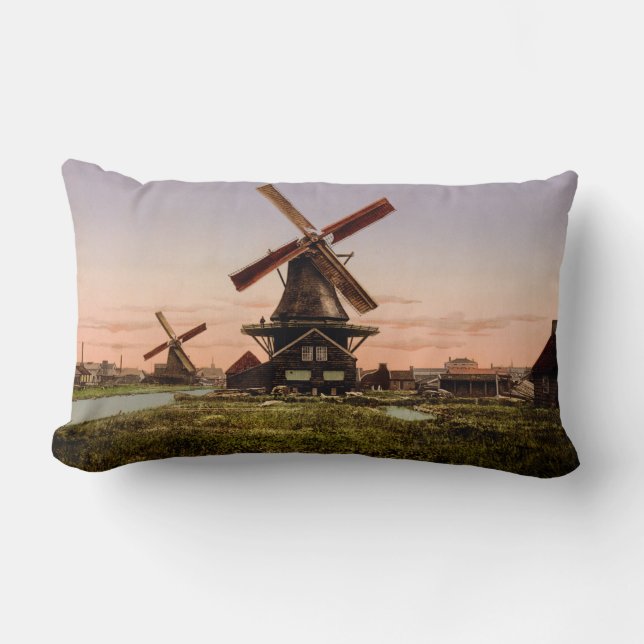 Vintage Dutch Windmills custom throw pillow (Front)