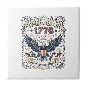Vintage Eagle America 1776 Patriotic Tile