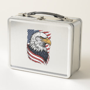 Vintage Eagle American Flag Patriotic Shirt Design Metal Lunch Box
