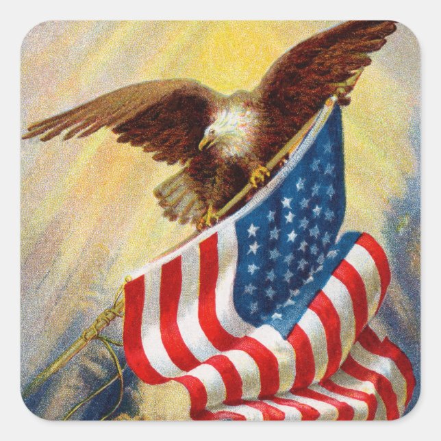 Vintage Eagle and US Flag Square Sticker (Front)
