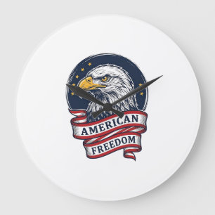 Vintage Eagle Patriotic Ribbon Vector Shirt Design Large Clock