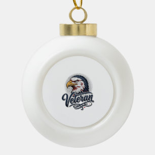 Vintage Eagle Veteran Patriotic Shirt Design_1 Ceramic Ball Christmas Ornament