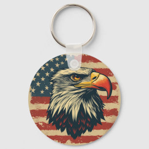Vintage Eagle with American Flag – Retro USA Art Keychain