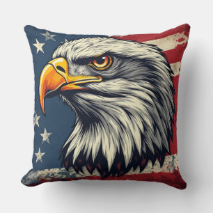 Vintage Eagle with American Flag – Retro USA Art Throw Pillow