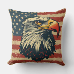 Vintage Eagle with American Flag – Retro USA Art Throw Pillow