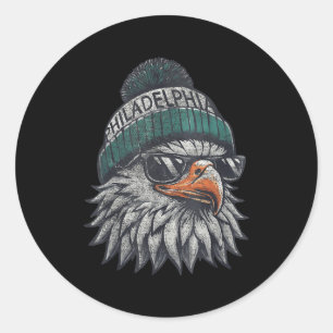Vintage Eagle With Sungles Men Women Kids Cool  Classic Round Sticker