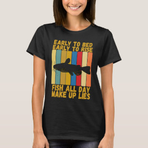 Vintage Early Bed Early Rising  Catfish Fishing T-Shirt