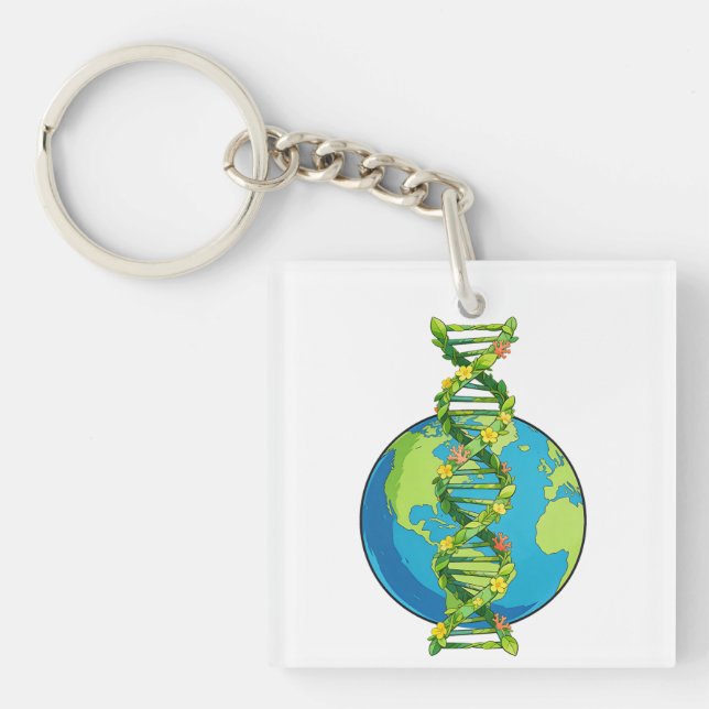 Vintage Earth Day DNA Nature Illustration Keychain (Front)