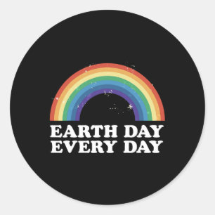 Vintage Earth Day Every Day Rainbow Grunge Save Th Classic Round Sticker