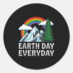 Vintage Earth Day Everyday Rainbow Mountain Nature Classic Round Sticker