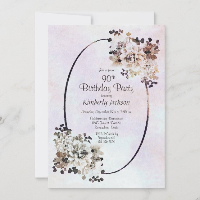 Vintage Earthy Floral 90th Birthday Party Invitation (Front)