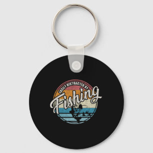 Vintage Easily Distracted By Fishing  Keychain