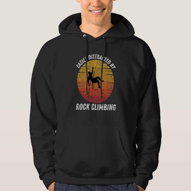 Vintage Easily Distracted By Rock Climbing Retro Hoodie (Front)
