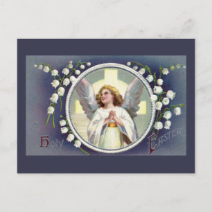 Vintage Easter Angel and Lily of the Valley Holiday Postcard