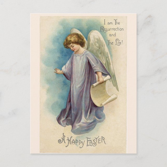 Vintage Easter Angel I am the Resurrection Postcard (Front)