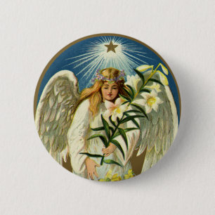 Vintage Easter Angel, Lamb, Lily Flower, Gold Star 2 Inch Round Button