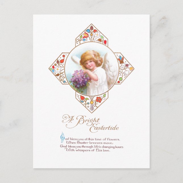 Vintage Easter Angel with Flowers Holiday Postcard (Front)