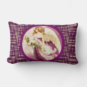 Vintage Easter Angel with Purple Abstract, ZSSG Lumbar Pillow