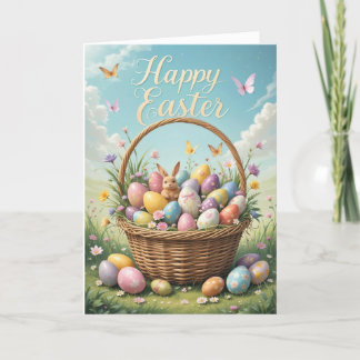 Vintage Easter Basket with Eggs  Holiday Card