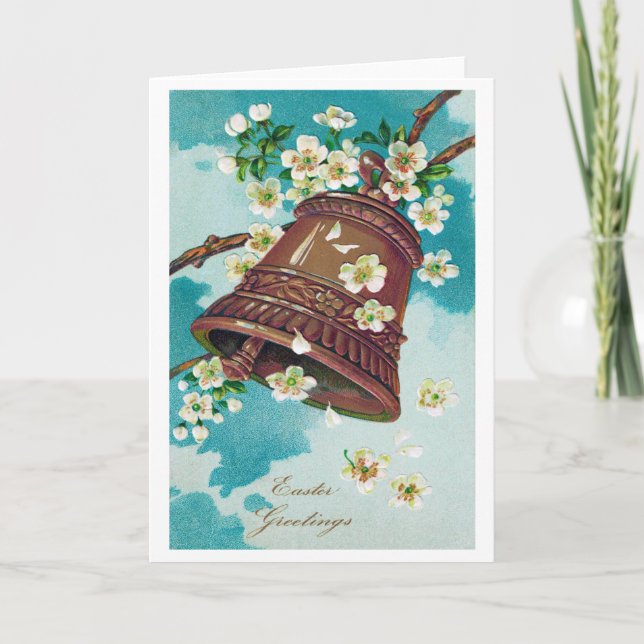 Vintage Easter Bell and Cherry Blossoms Card (Front)