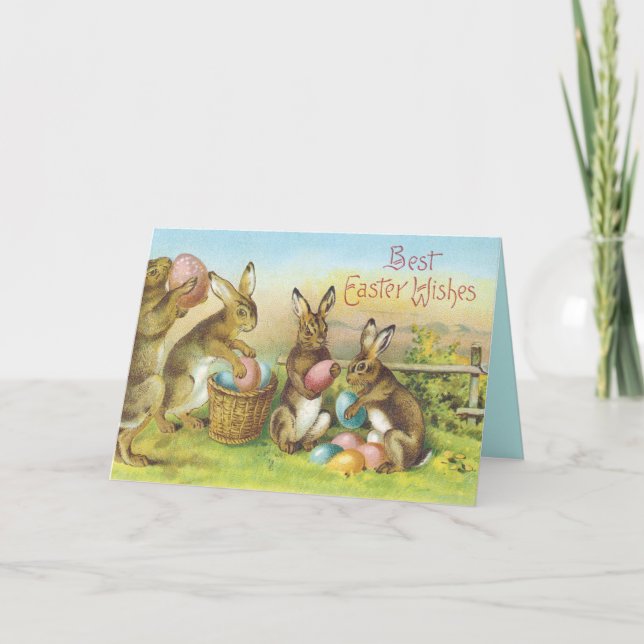Vintage Easter Blessings Card - Bunnies (Front)