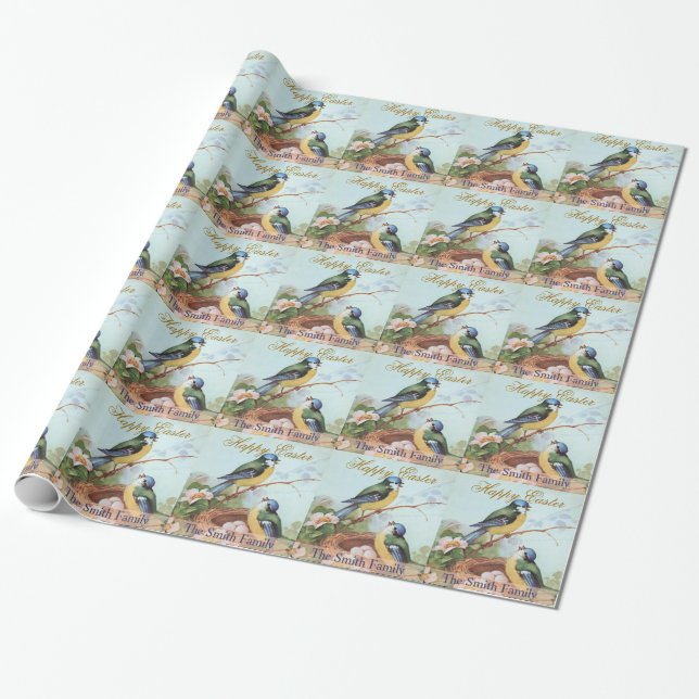 Vintage Easter Bluebird Name Custom Paper (Unrolled)