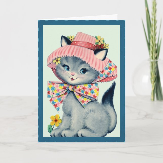 Vintage Easter Bonnet Kitty Holiday Card (Front)