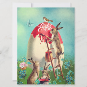 Vintage Easter Bunnies and a Giant Egg Holiday Card