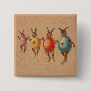 Vintage Easter Bunnies Dancing with Egg Costumes 2 Inch Square Button