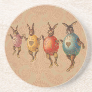Vintage Easter Bunnies Dancing with Egg Costumes Coaster