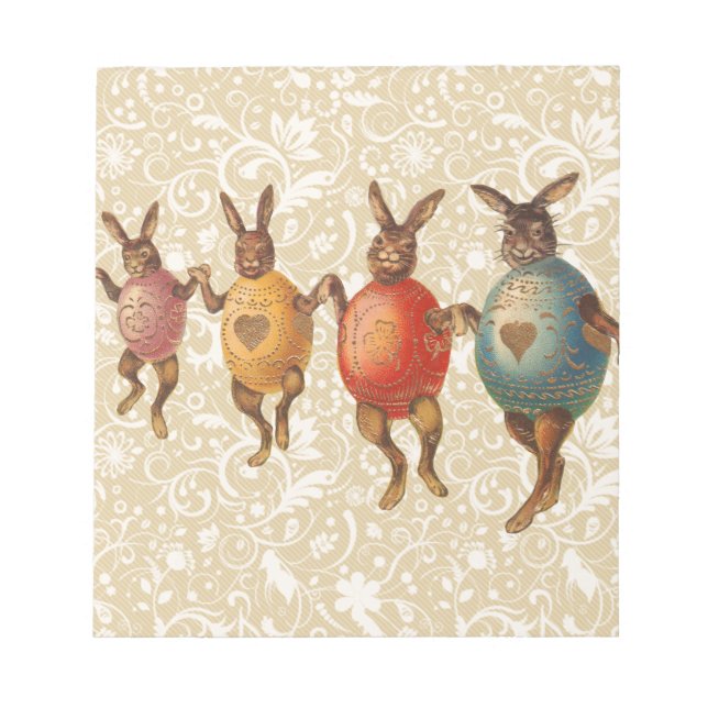 Vintage Easter Bunnies Dancing with Egg Costumes Notepad (Front)
