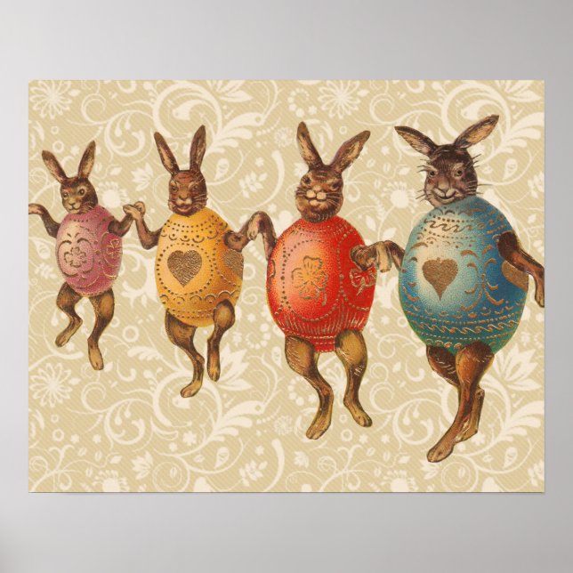Vintage Easter Bunnies Dancing with Egg Costumes Poster (Front)