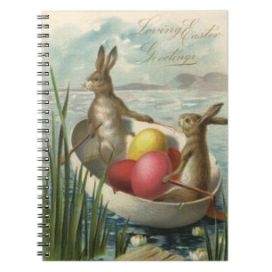 Vintage Easter Bunnies in a Boat with Easter Eggs Notebook