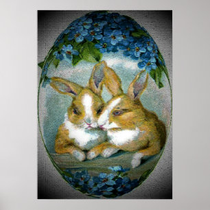 Vintage Easter Bunnies Textured Poster