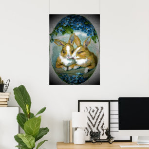 Vintage Easter Bunnies Textured Poster