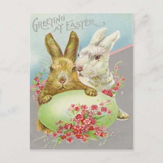 Vintage Easter Bunnies With Easter Egg Easter Card (Front)