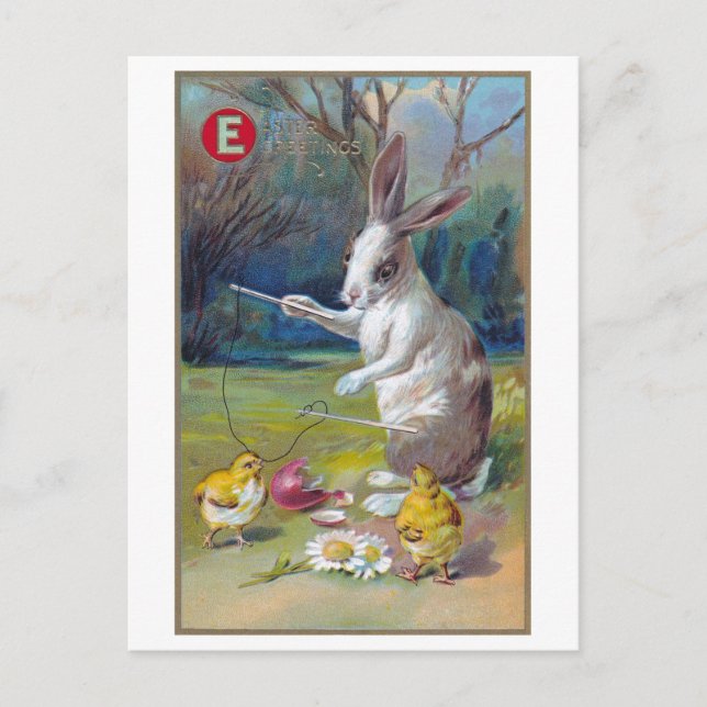 Vintage Easter Bunny and Chick Postcard (Front)