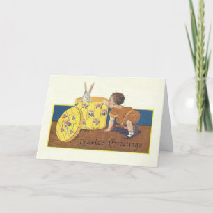 Vintage Easter Bunny And Child Greeting Card
