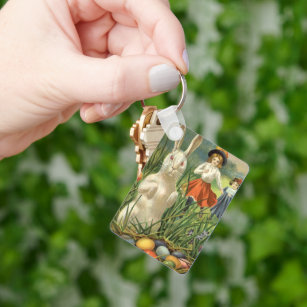 Vintage Easter Bunny and Children Happy Eastertide Keychain