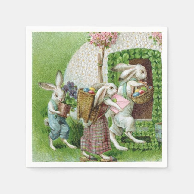 Vintage Easter Bunny and Easter Eggs Garden Napkin (Front)