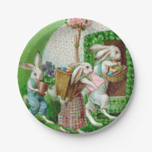 Vintage Easter Bunny and Easter Eggs Garden Paper Plate